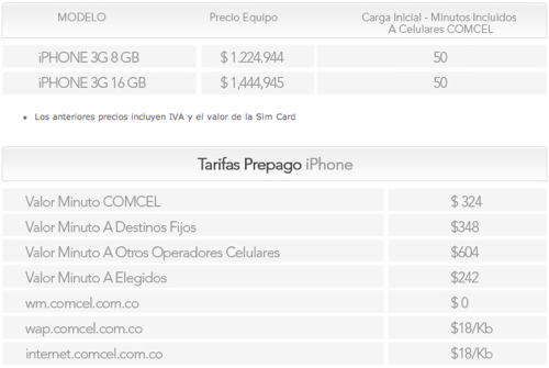 iPhone 3G en prepago en Colombia